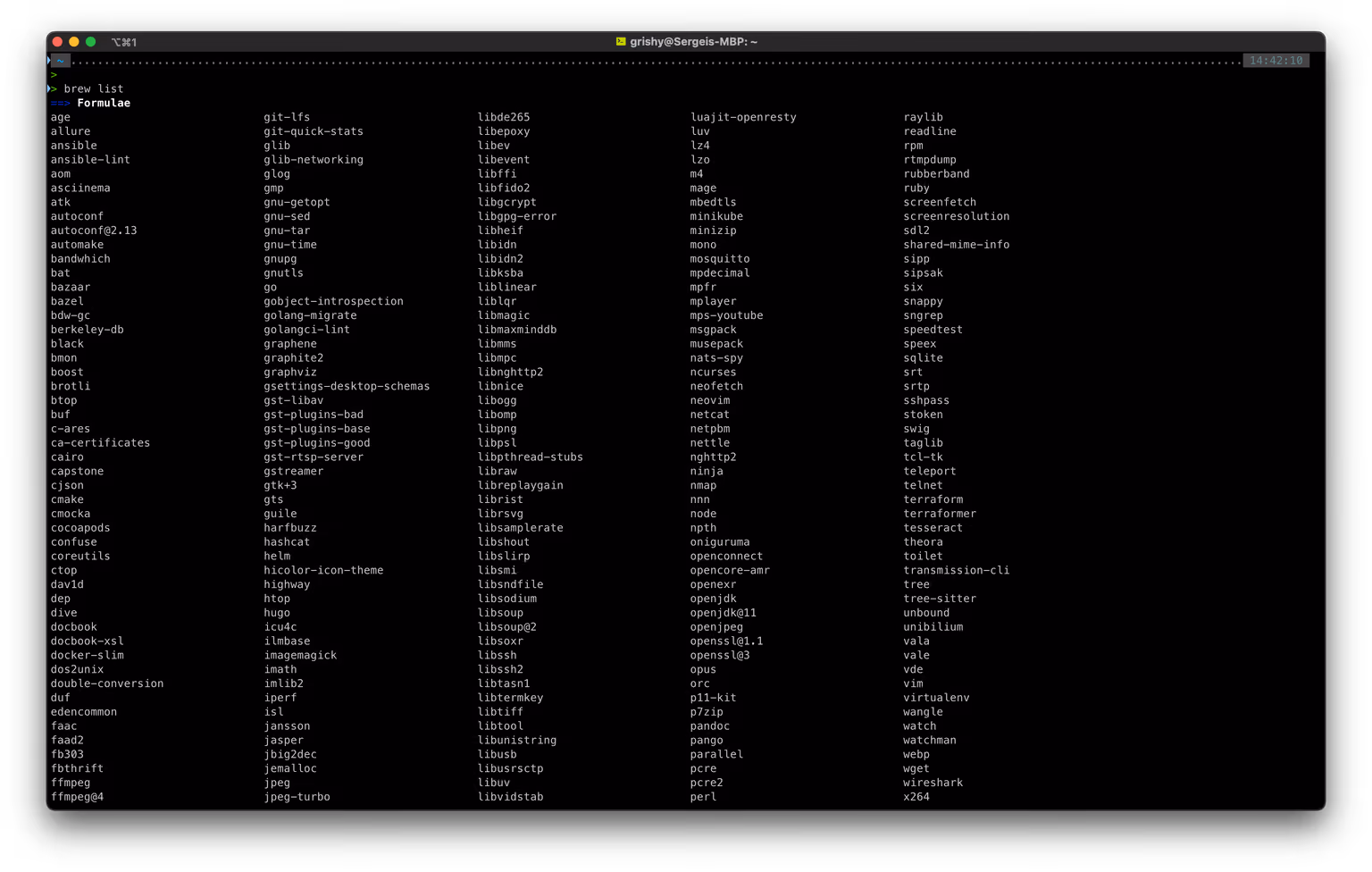 Вывод brew list