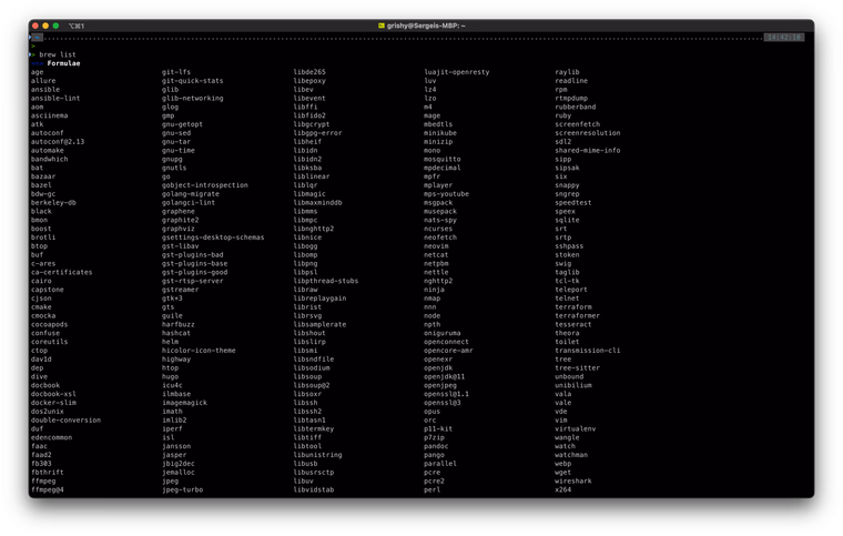 Вывод brew list