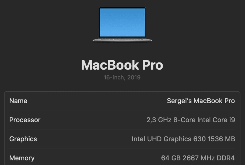 Параметры MacBook Pro